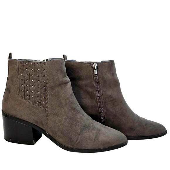 Kensie Shoes - Kensie Taupe Anthony Faux Suede Block Heel Studded Ankle Booties Size 8.5M